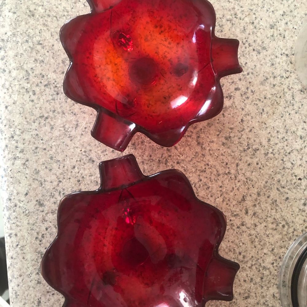 Pair of Ruby Red Glass Ashtrays- Circa 1950